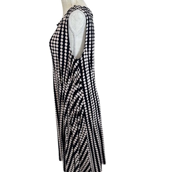 Tory Burch Black & White Polka Dot Sleeveless Midi Dress Pleated Details XL - Picture 3 of 13